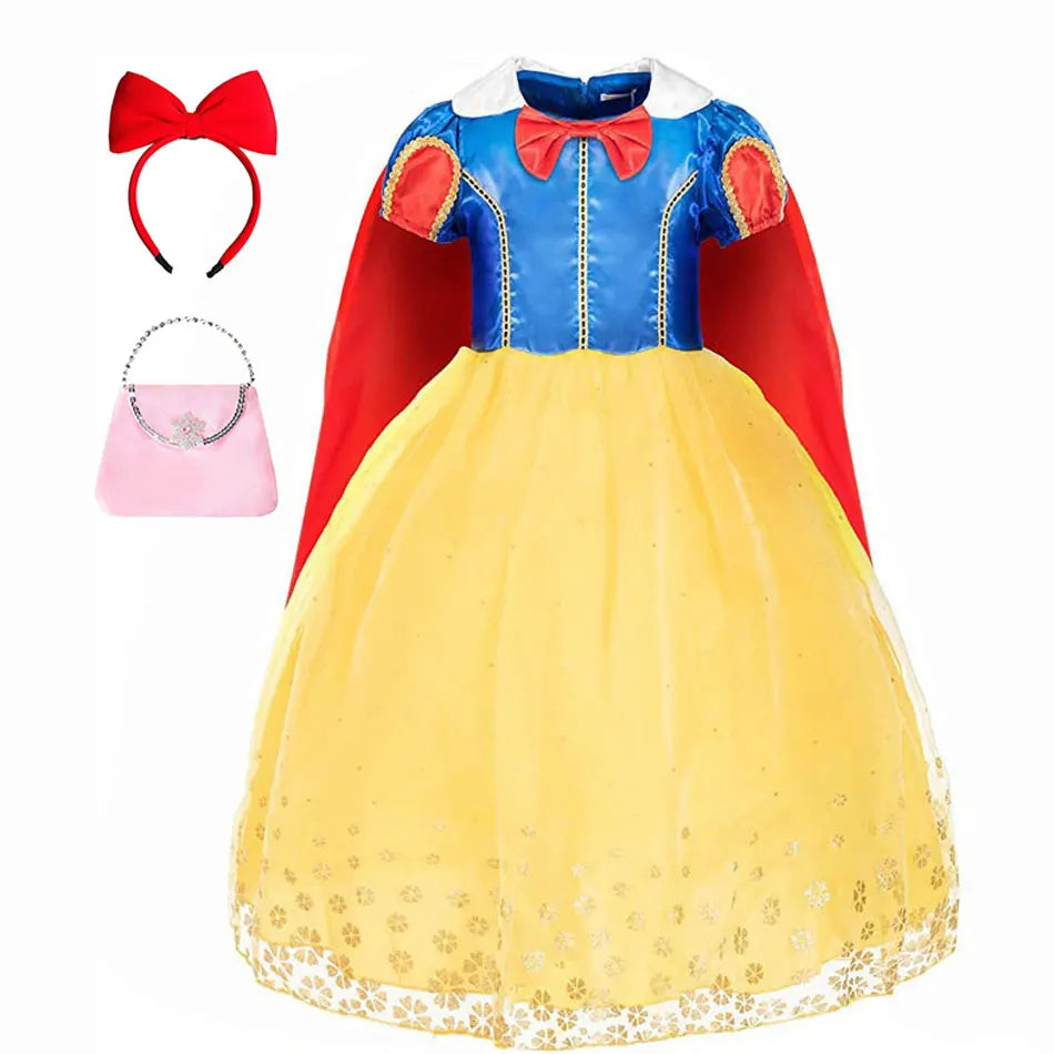 Halloween Costume for Kids New Girls Snow White Vestidos Infantil Menina  Red Cape Mesh Puff Outfits Children's Party Dress