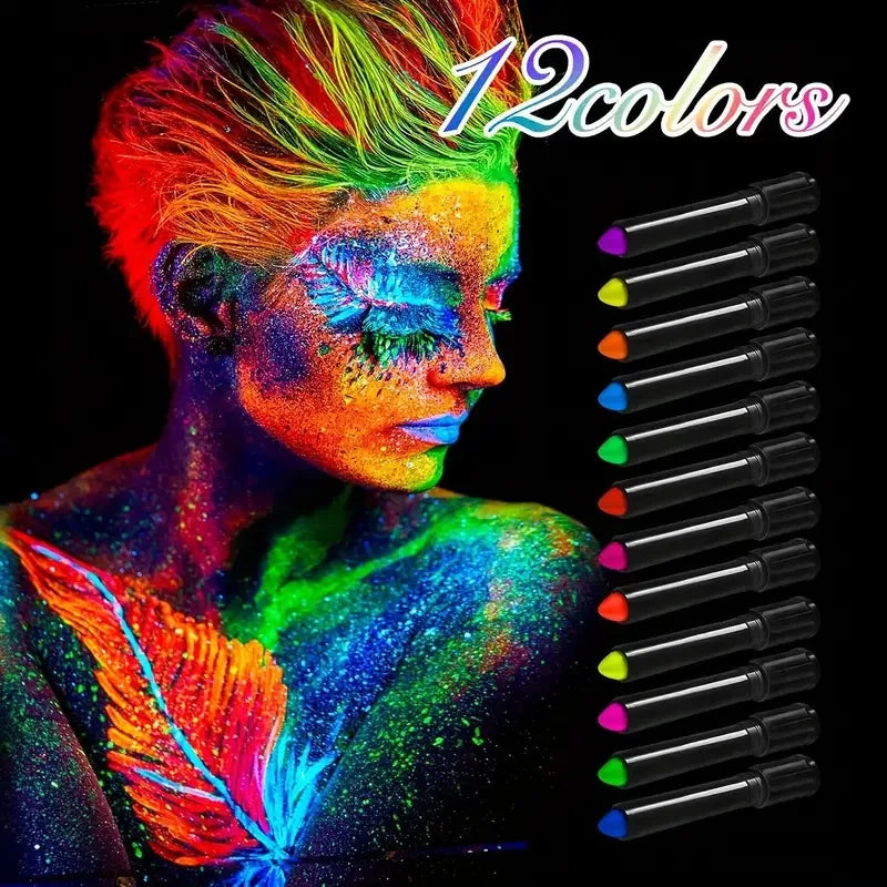 Halloween Glow in The Black Light Face Paint 6/12pcs UV Neon Glow Fluorescent Body Paint Crayons for Club Makeup Xmas Glow Party