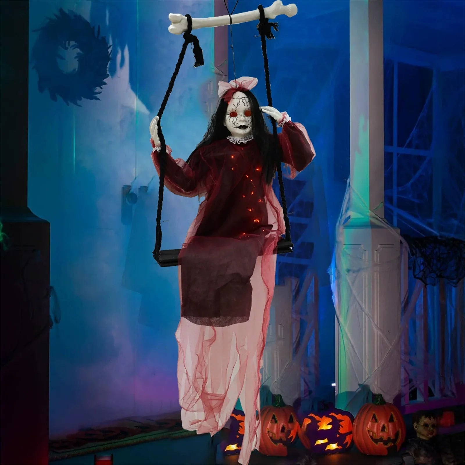 Halloween Swing Ghost Decoration Dynamic Suspension Design With Spooky Sound Effects Create A Thrillers Atmosphere Ghost Decor