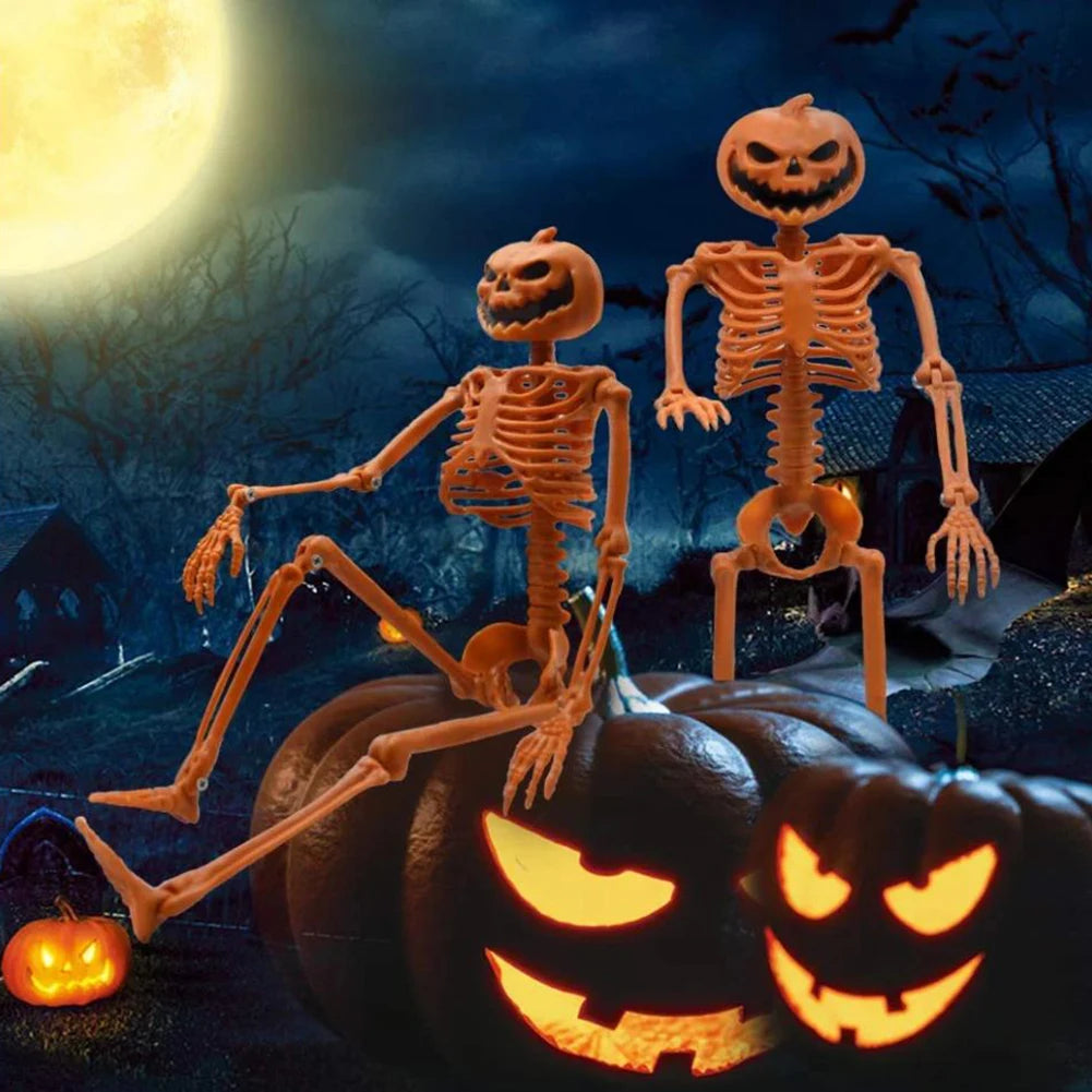 Halloween Pumpkin Skull Human Skeleton 15/35 Inch Stayable Posable Skeletons Skeleton Figurine for Haunted House Party Decor