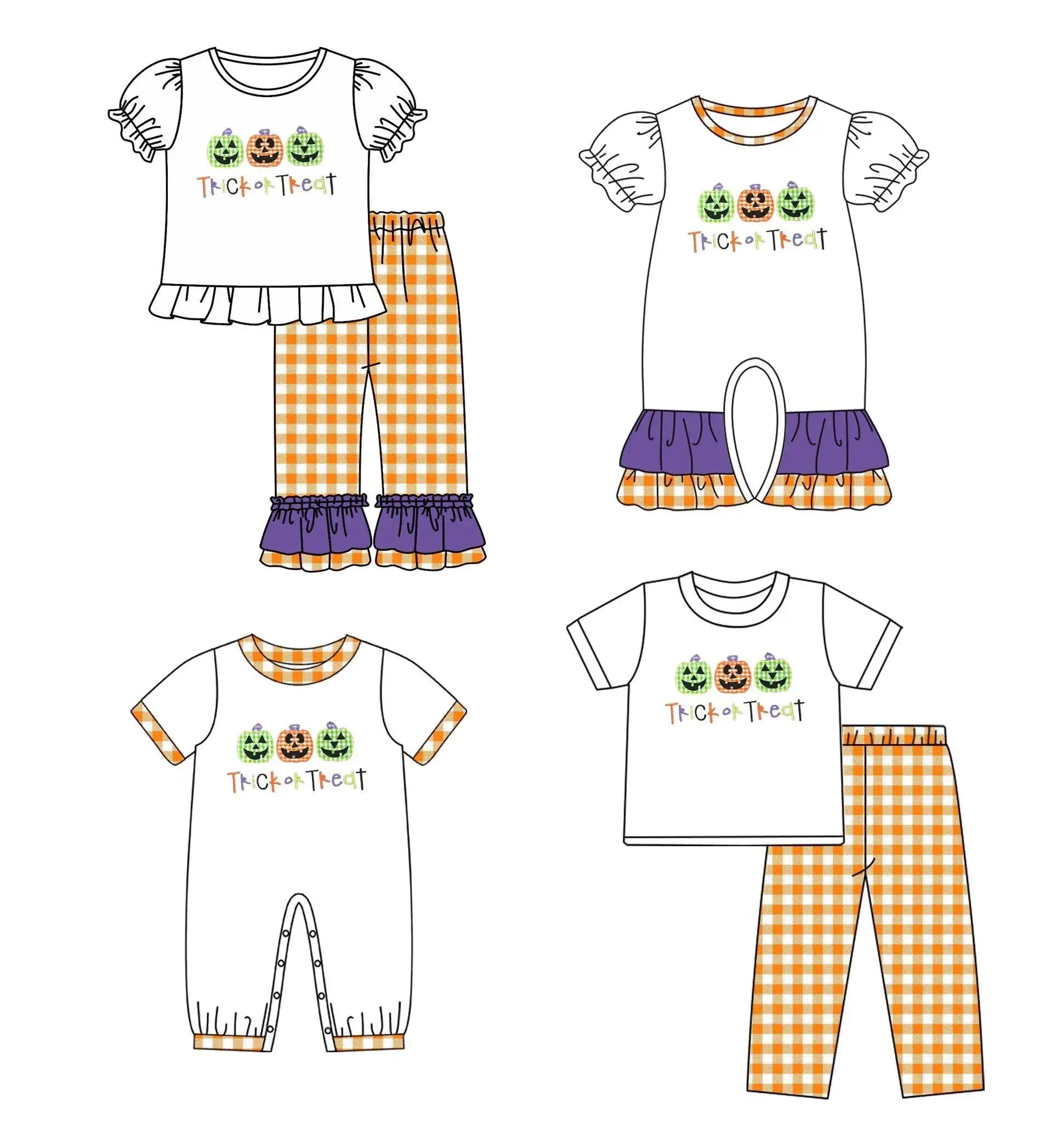 Halloween Costumes for Toddlers Summer Boys Girls Matching White Top Orange Plaid Pants Spooky Pumpkin Print Outfit