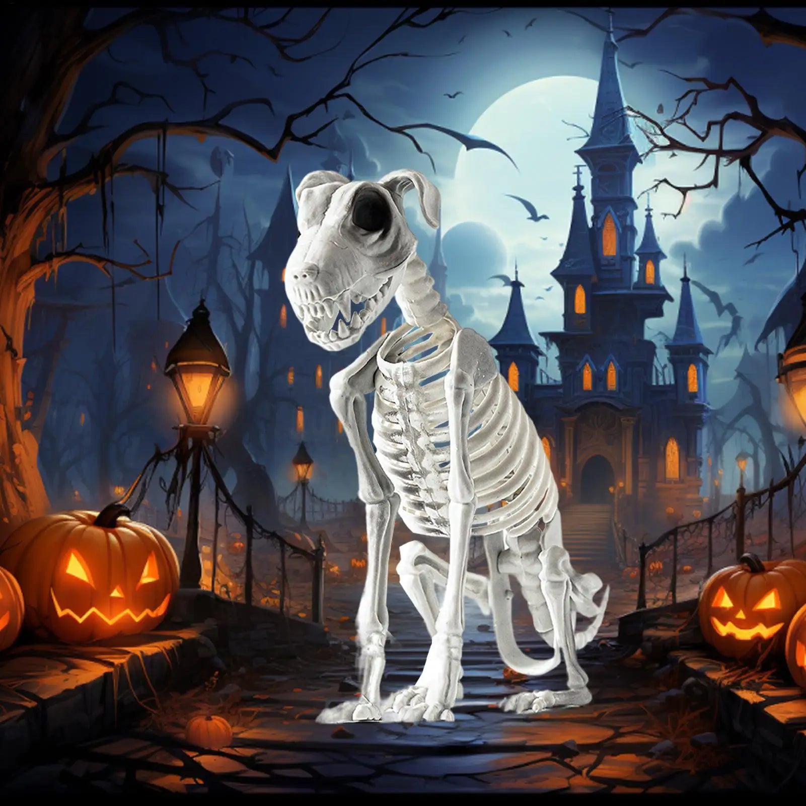 Halloween Skeleton Dog Spooky Skeleton Animal Realistic Halloween Skeleton Dog Statue Skull Bone Art Ornaments for Party Haunted
