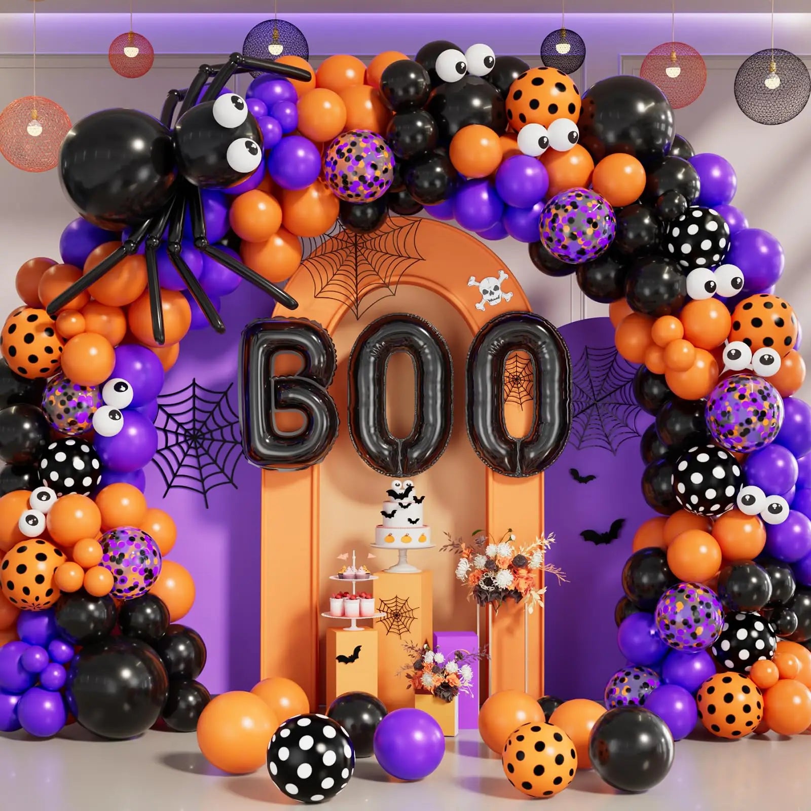 122pcs BOO Halloween Balloon Garland Arch Kit Halloween Theme Party Backdrop Birthday Baby Shower Decoration