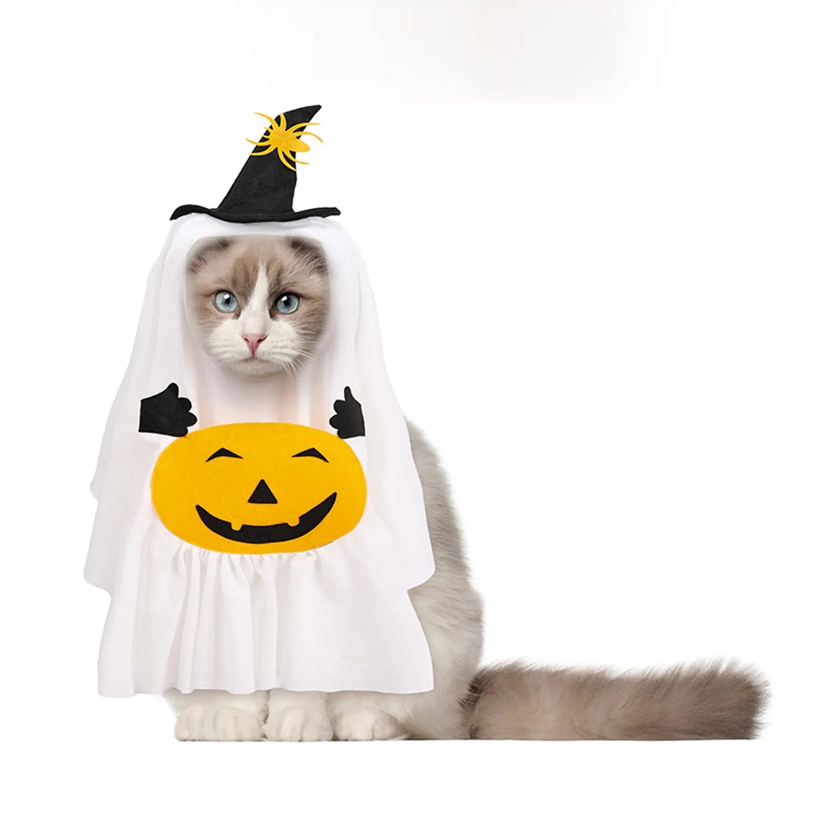 Adorable Ghost Pumpkin Pet Costume Halloween Theme Party Pet Cute Dress-Up Photo Props Decoration Soft Fabric Design Pet Clothes