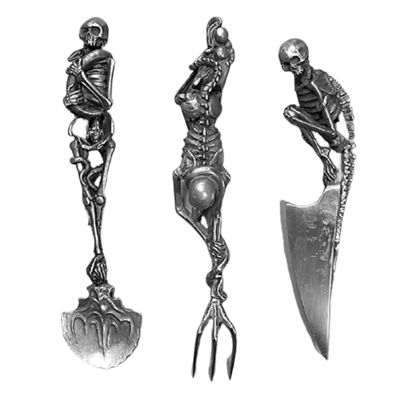 Halloween Skeletal Cutlery Sets Metal Crafts Skull Tableware Creativity Skeleton Fork Spoon Funny Tableware Halloween Gift