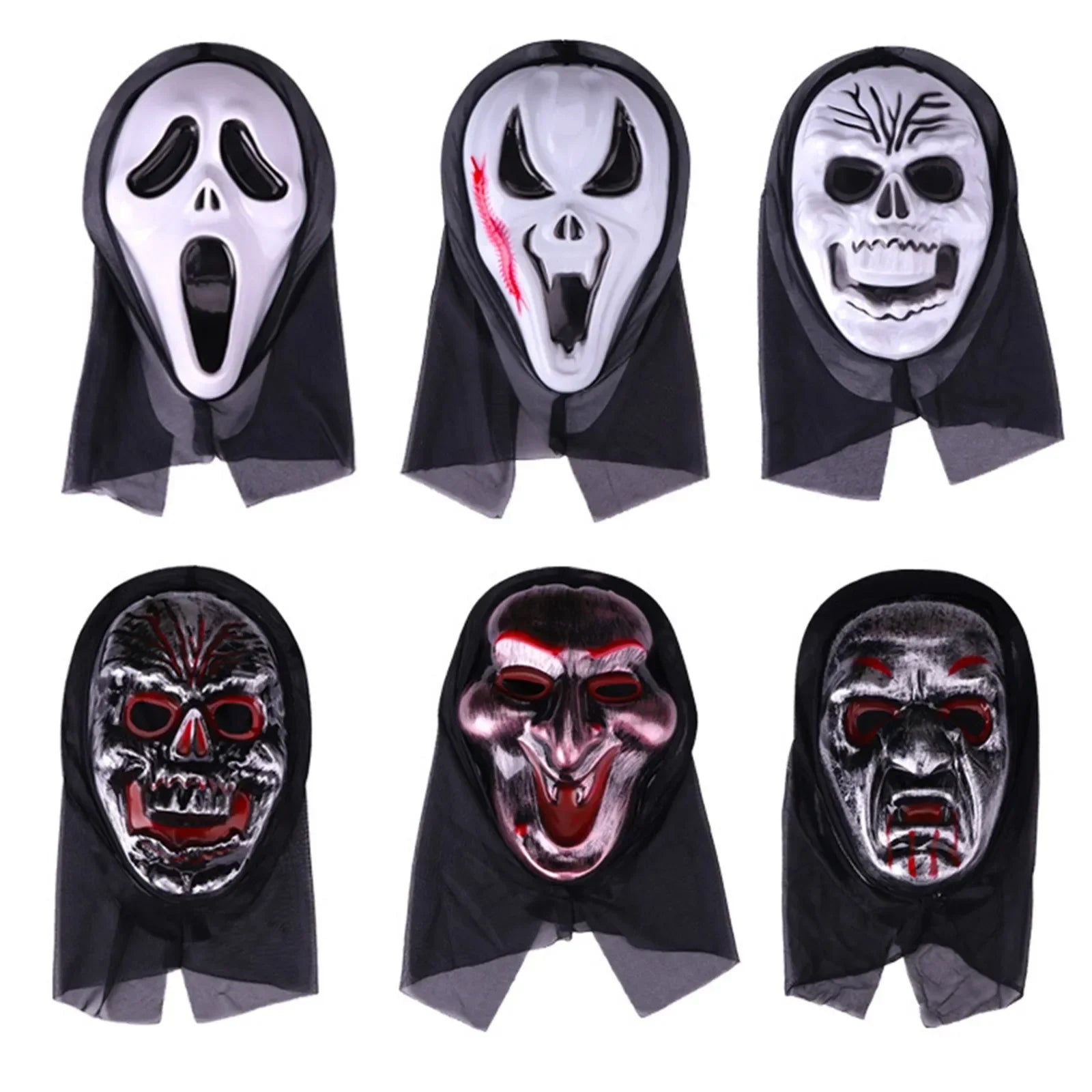halloween decorations Mask With Shroud, Halloween Scream Mask Full Head Masks Scary Masks Party Horror Costume Accessory