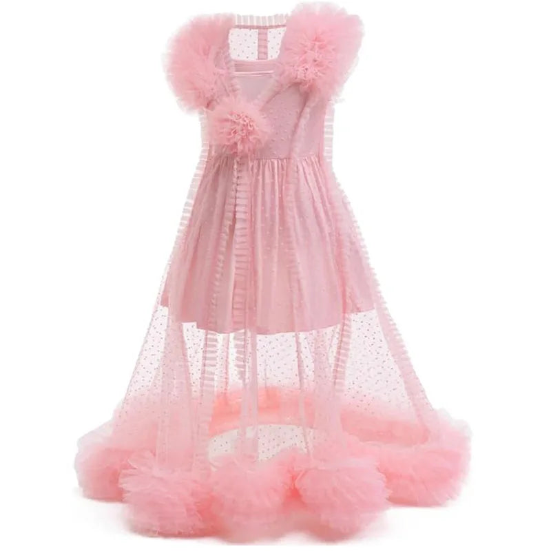 Girls' Halloween Costume Witch Costume Girl Pink Lovely Flower Tulle Princess Dress Birthday Party Carnival Cosplay Dress Up