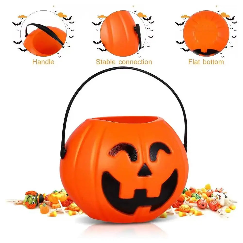 Halloween Pumpkin Treat Pail Portable Jack-O-Lantern Buckets Trick Or Treat Decoration For Kids Halloween Party Favors Room Deco
