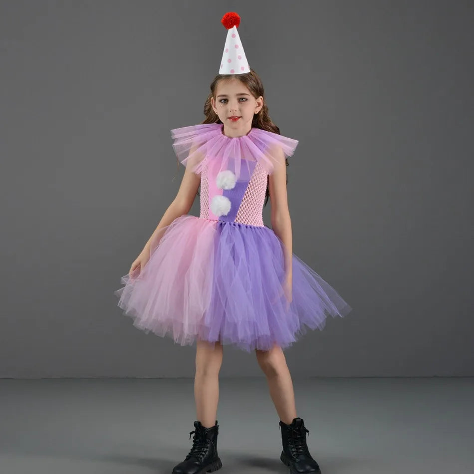 Halloween Costume For Kids Gray Girls Tutu Dress Kids Cosplay Scary Clown Costume Girl Carnival Masquerade Party Dress Up 2-12Y