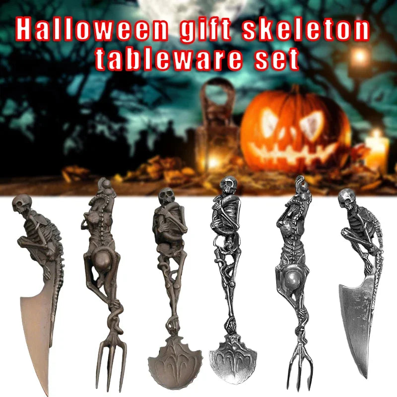 Halloween Skeletal Cutlery Sets Metal Crafts Skull Tableware Creativity Skeleton Fork Spoon Funny Tableware Halloween Gift