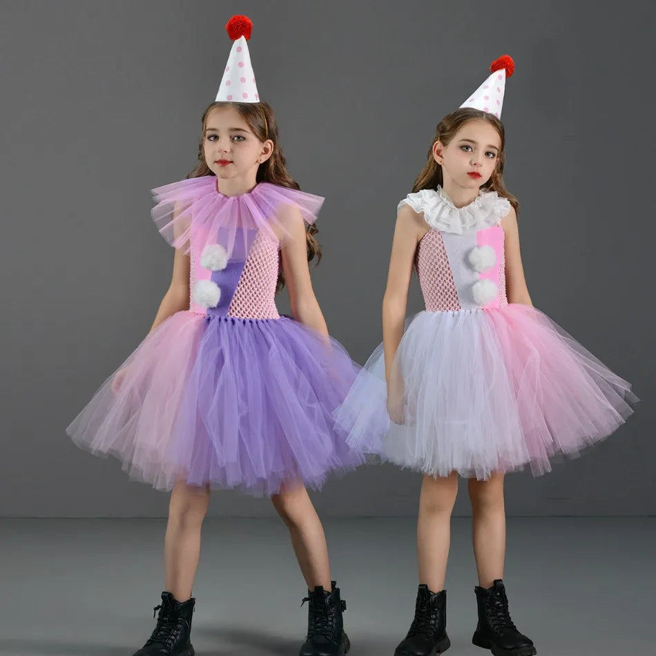 Halloween Costume For Kids Gray Girls Tutu Dress Kids Cosplay Scary Clown Costume Girl Carnival Masquerade Party Dress Up 2-12Y