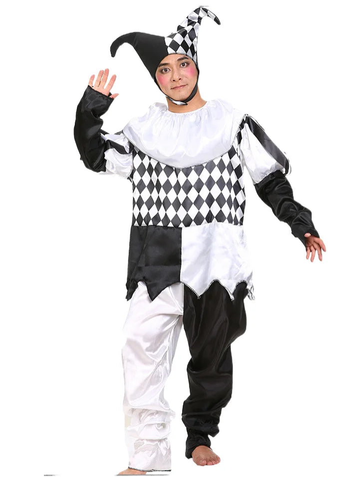 Halloween Costumes Funny Fun Cosplay Clown Costume & Hat for Adults Man Women Innovative Set Carnival Dress Up Party