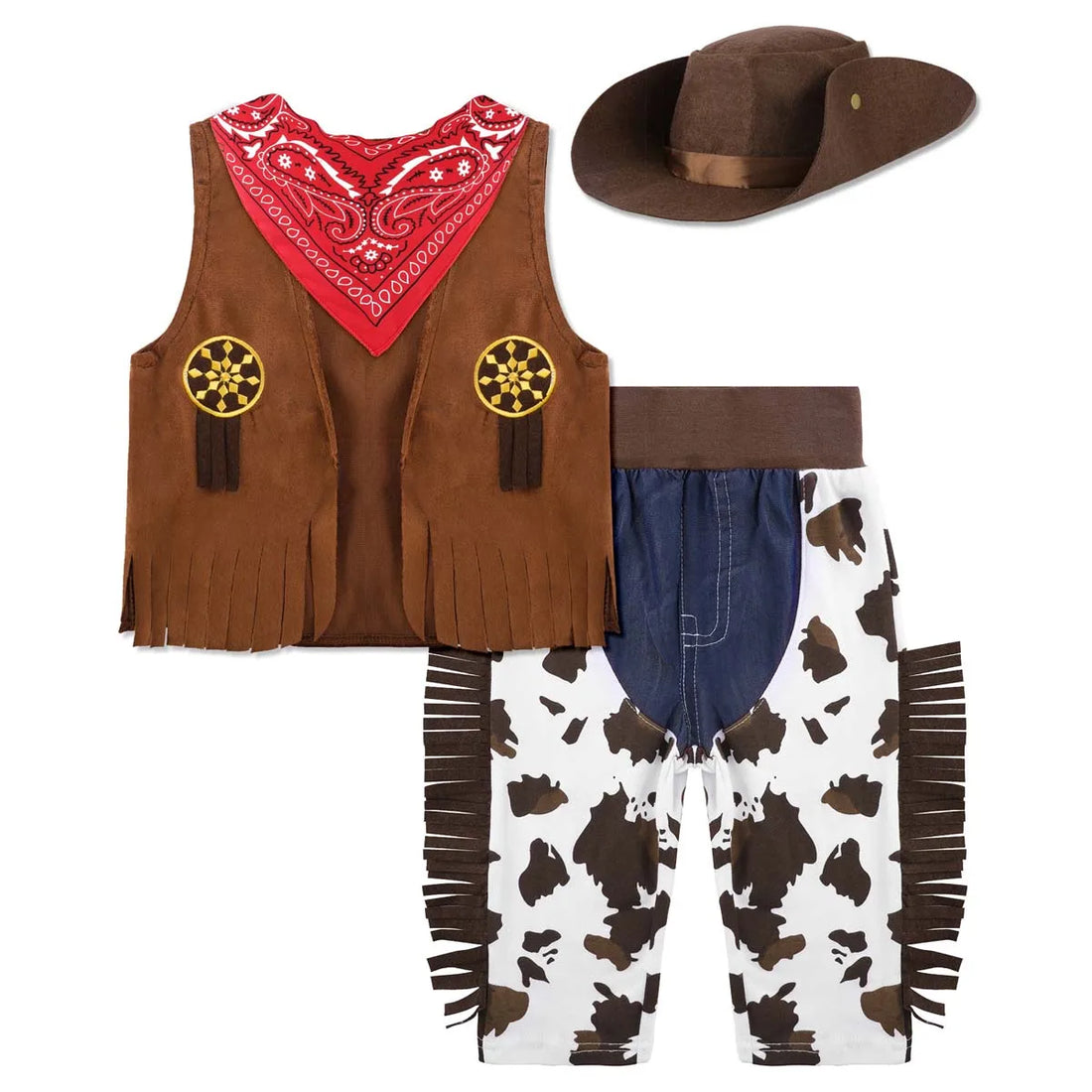 Kids Western Cowboy Halloween Costume Set Boys Cosplay Costumes Western Shirts Long Sleeve Button Down Plaid Tops Hat Vest Pants