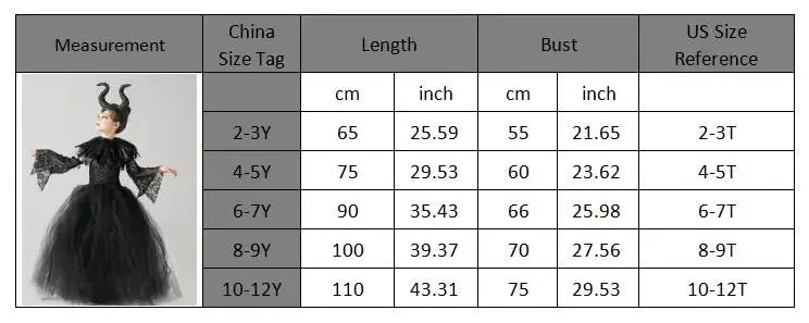 Halloween Maleficents Costume for Girls Evil Queen Dress Up Costumes Witch Devil Black Tulle Mesh Princess Dress Cosplay Clothes