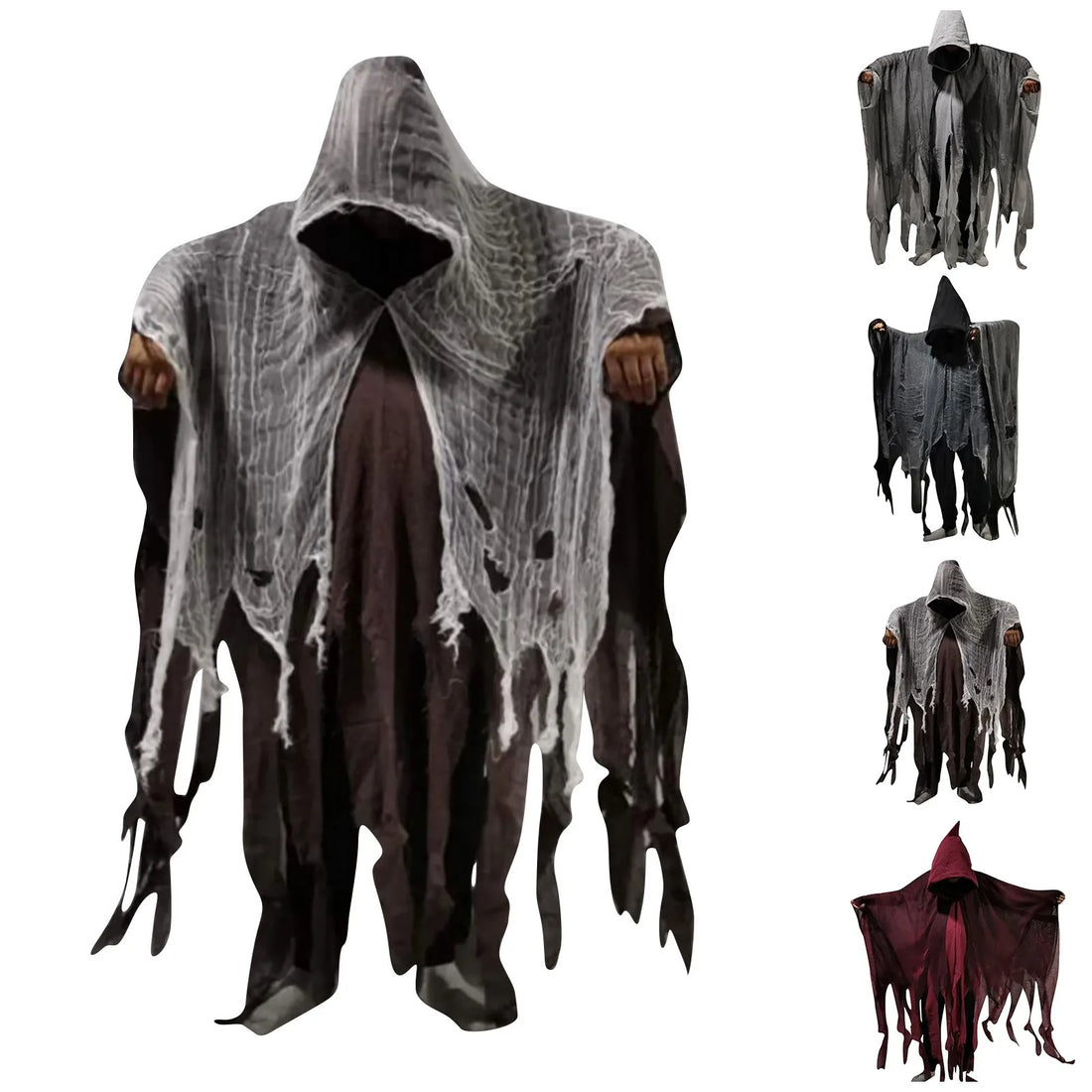 Halloween Ghost Costume Cosplay Adult Death Cloak Horror Zombie Tattered Hooded Capes Halloween Skull Skeleton Cosplay Costume