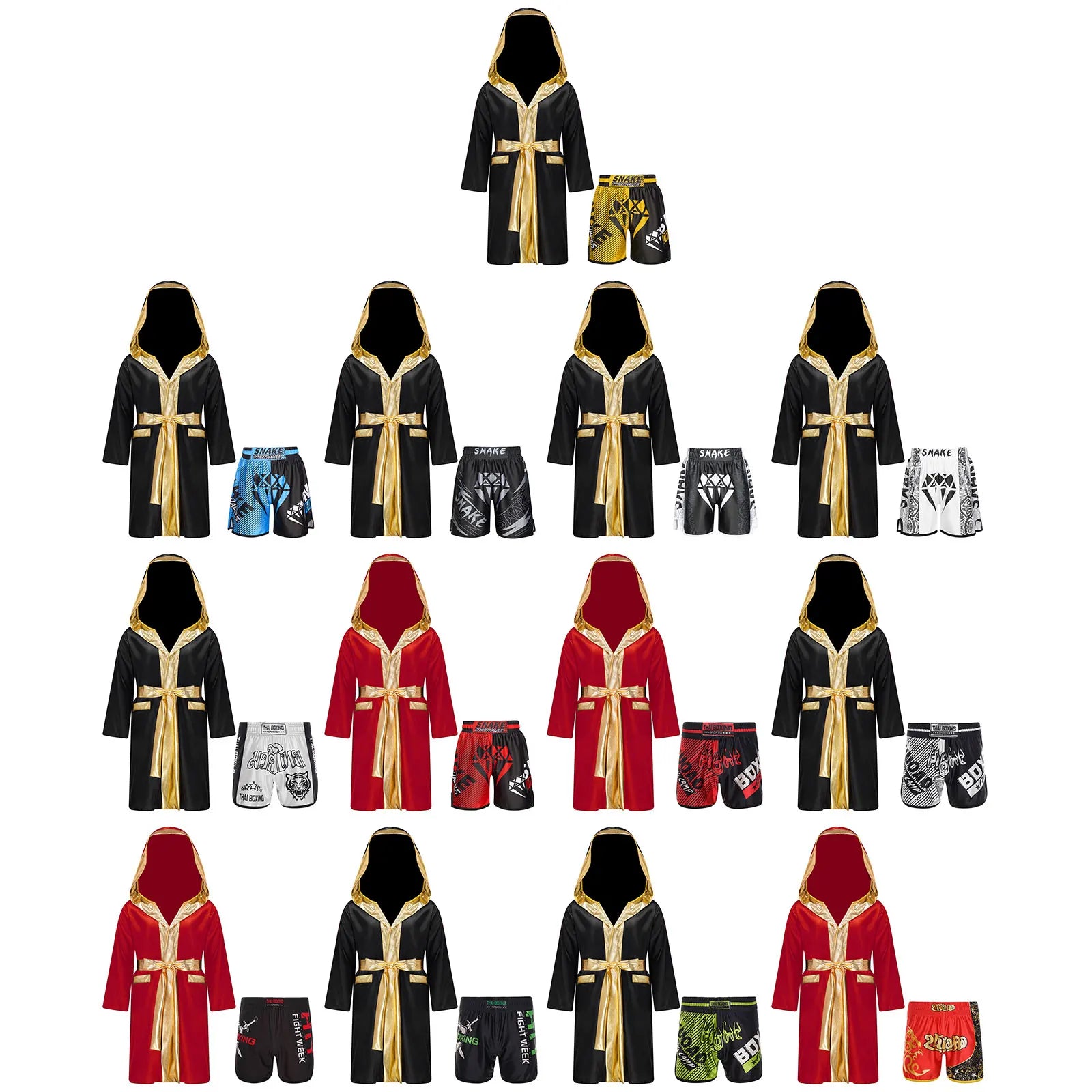 Boys Boxing Robe Outfit Halloween Theme Party Boxer Cosplay Costume Long Sleeve Metallic Satin Hooded Cloak with Belt Shorts
