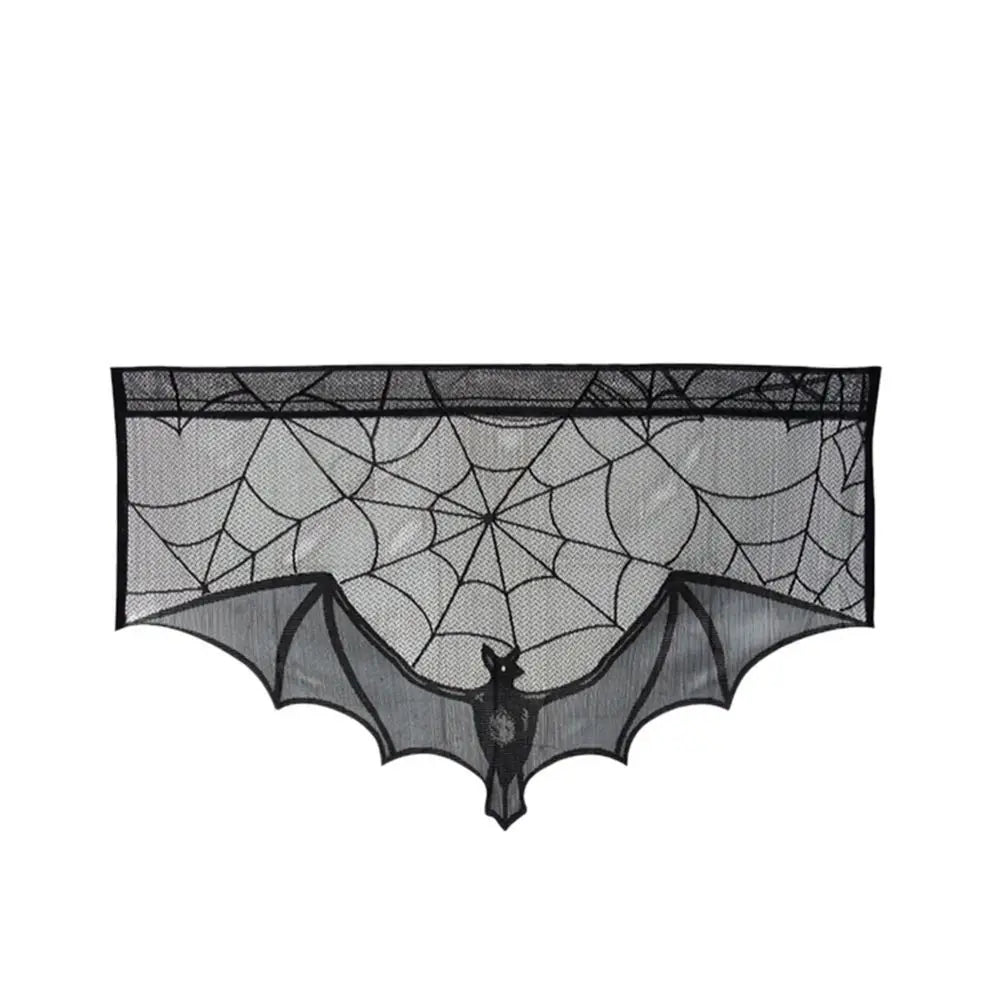 New Halloween Bat Table Runner Lace Web Skeleton Skull Tablecloth Black Fireplace Mantel Scarf Event Party Decoration Supplies
