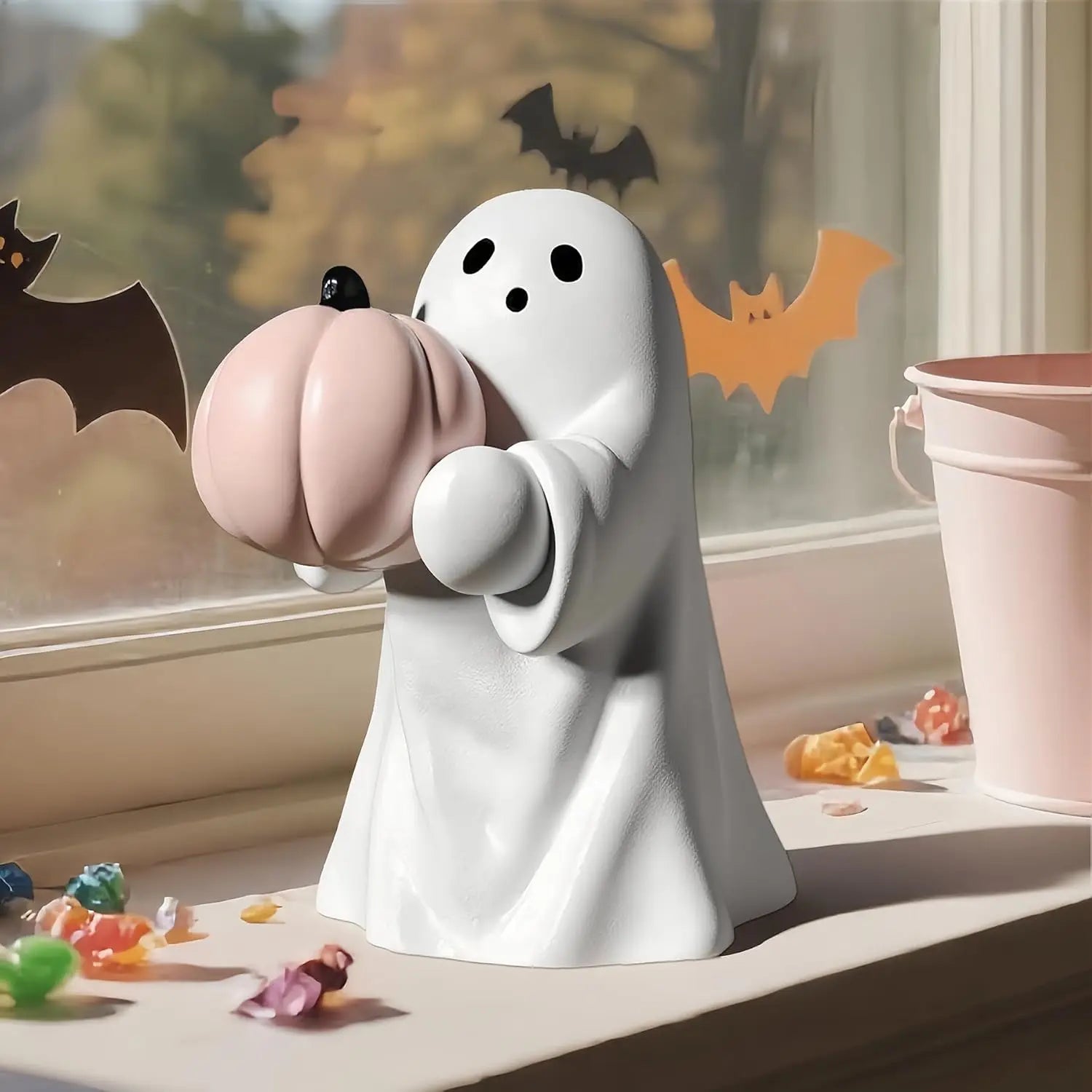 Halloween Cute Ghost Statue Creative  Crafts  Suitable For Party Scene   Home Living Room Bedroom Office Desktop Decoration ﻿