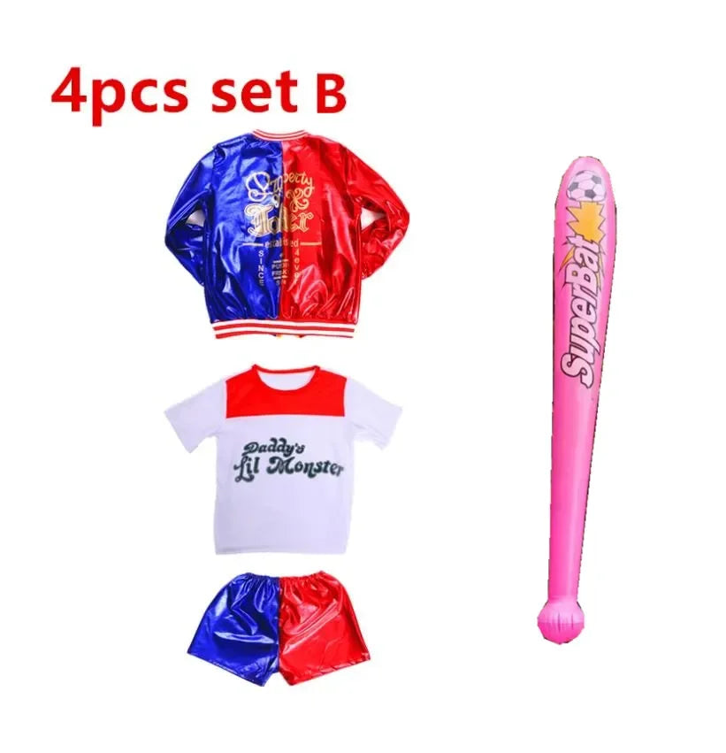 Halloween  Costume de carnaval Harleen Quinzel pour femmes et filles, T-shirts, veste supérieure avec perruque