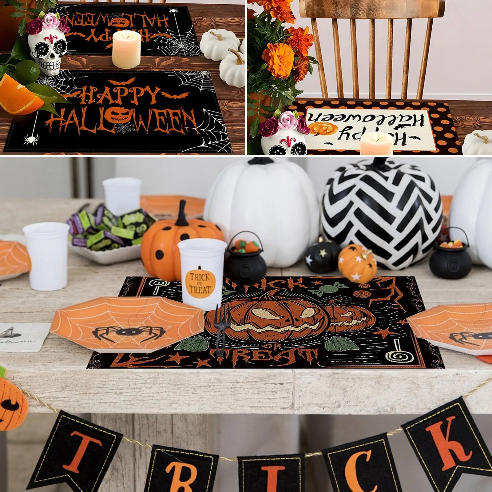 Halloween Table Placemats Linen Ghost Festival Atmosphere Table Mat Bat Pumpkin Spider Web Dining Table Decorations
