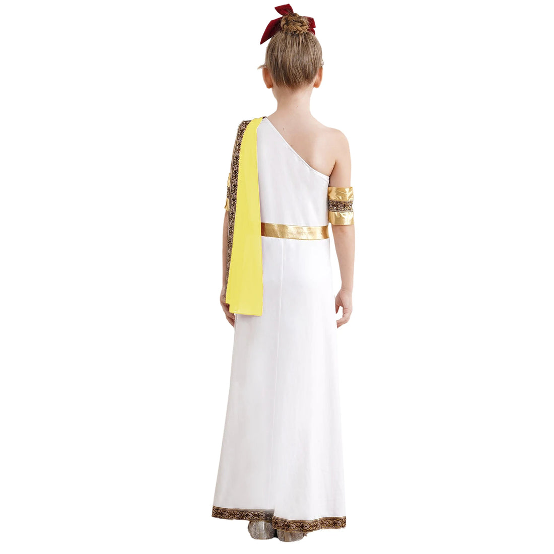 Kids Girls Halloween Ancient Greek Toga Classic Roman Carnival Cosplay Costume One Shoulder Embroider Robe with Removable Cuffs