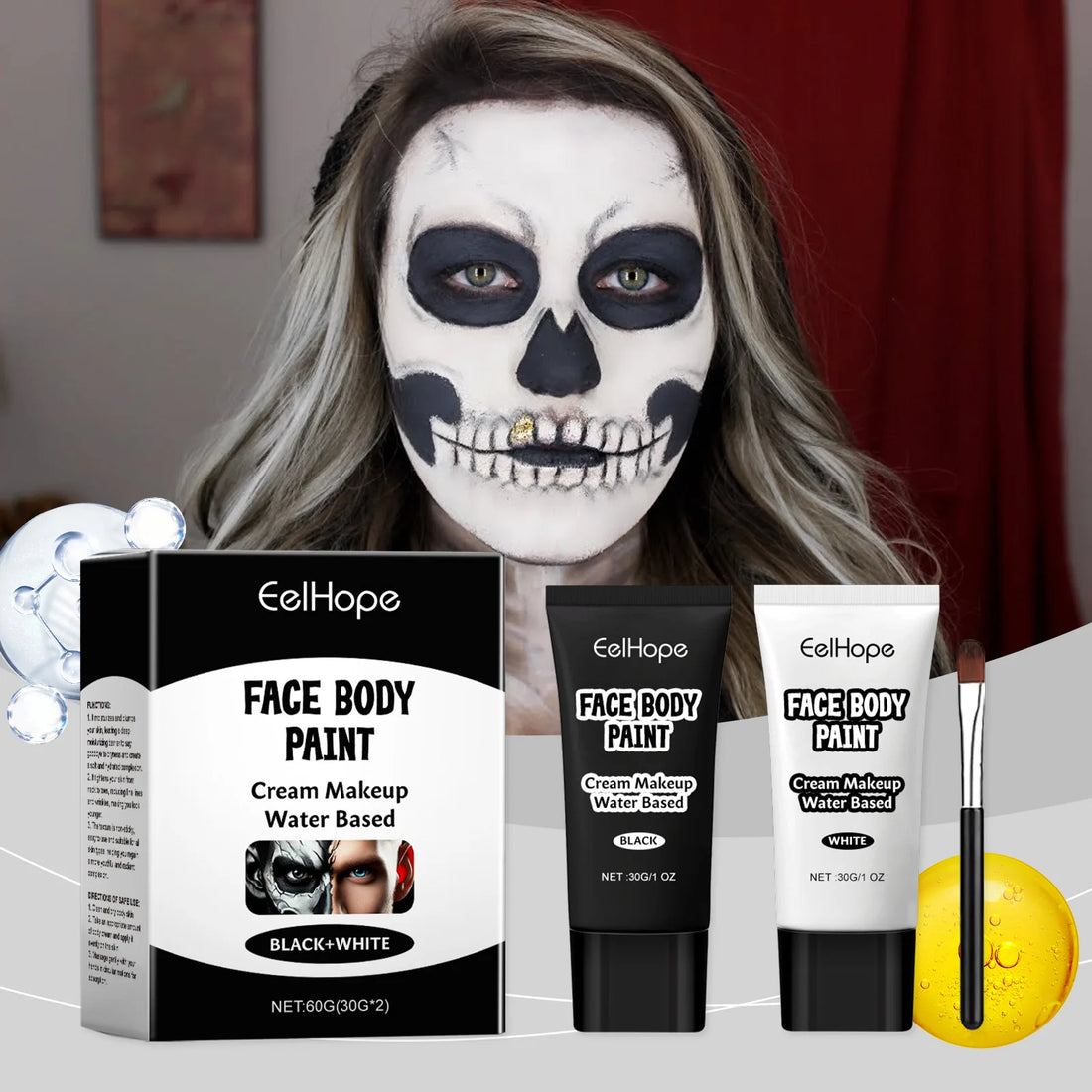Halloween Black White Eyes Face Body Paint Full Coverage Lighweight Foundation Clown Joker Makeup Waterproof Cream Oil Cosplay