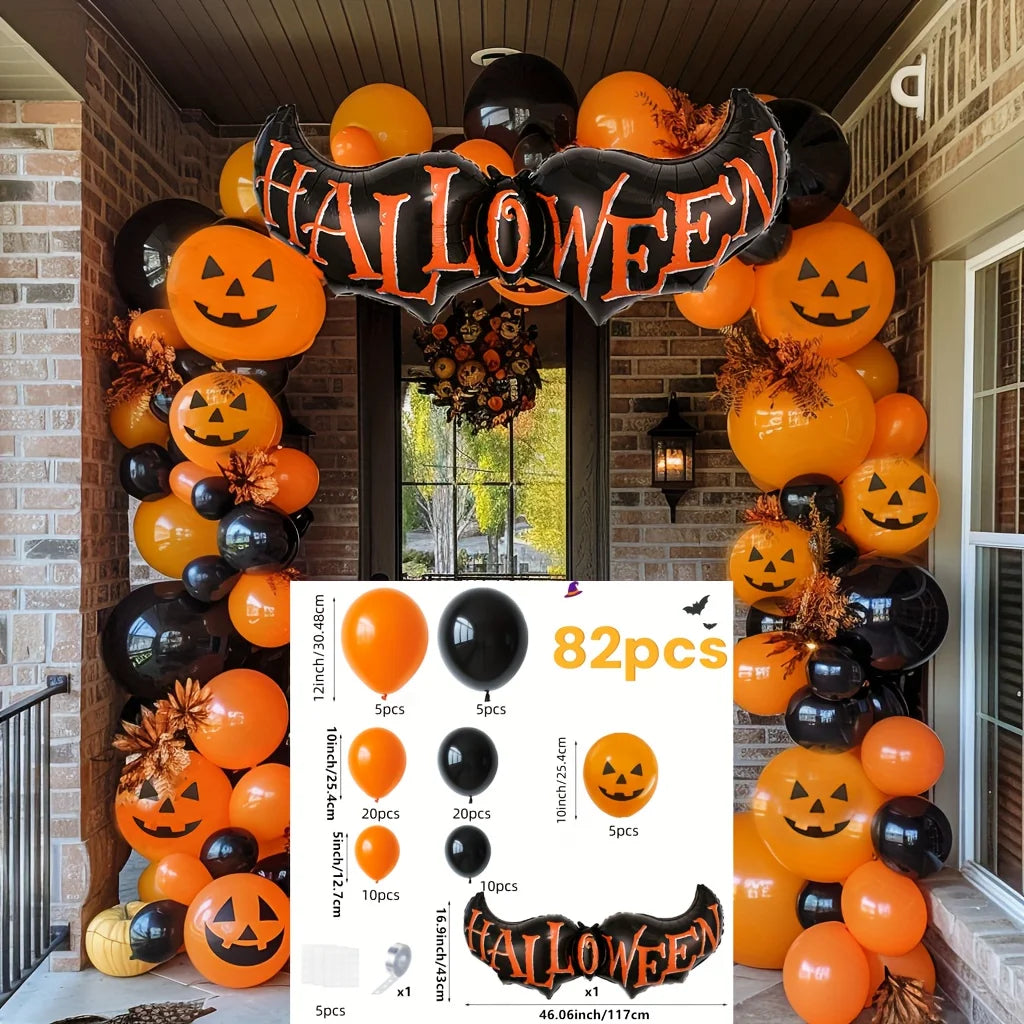 72 Halloween balloon sets, black and orange balloons, used for horror party decoration for anniversaries, graduations, birthdays