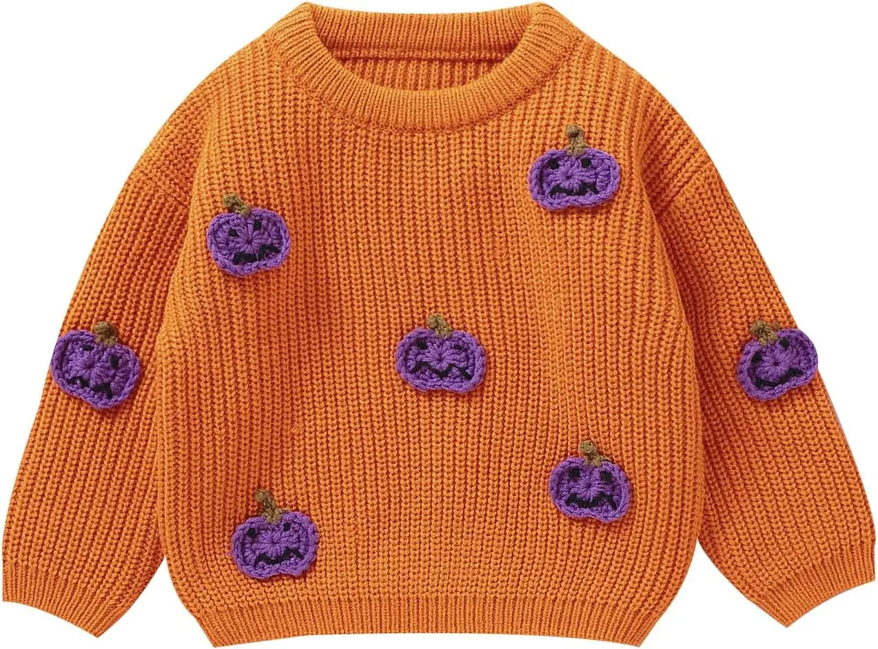 Toddler Baby Boy Girl Halloween Costumes Sweater Pumpkin Warm Pullover Sweatshirt Knitwear Knitted Fall Winter Clothes