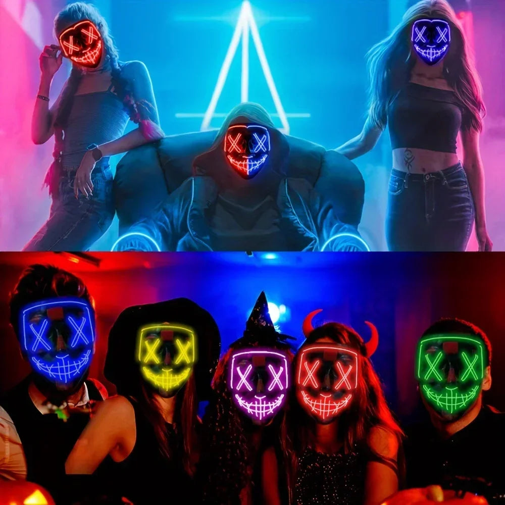 Halloween Masks of Terror Led Face Light Mask Scary Scream Bright Mask for Carnival Halloween Costumes for Men Glow in The Dark