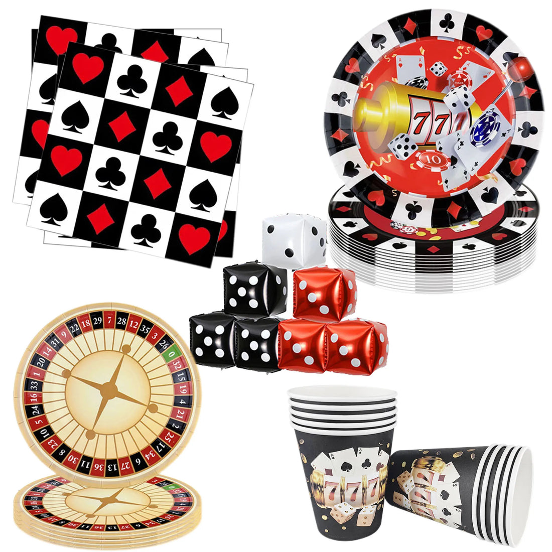 Casino Themed Party Tableware Poker Party Paper Plates Napkins Plates Cups for Adults Las Vegas Casino Themed Party Decorations