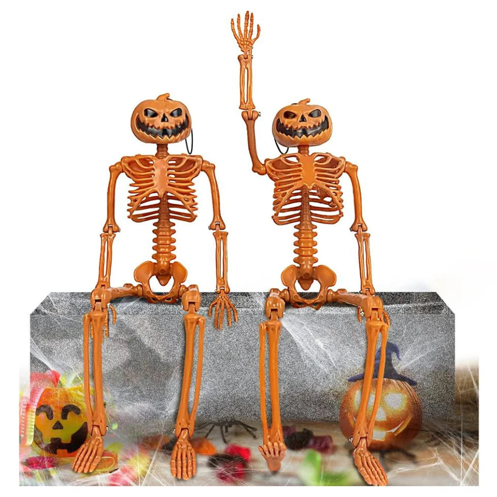 Halloween Pumpkin Skull Human Skeleton 15/35 Inch Stayable Posable Skeletons Skeleton Figurine for Haunted House Party Decor