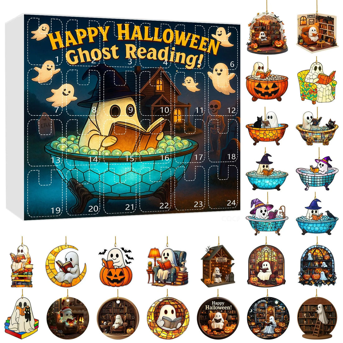 Halloween Ghost Countdown Calendar 2D Hanging Decor Creative Surprise Blind Box Spooky Party Activity Fun Holiday Gift Set