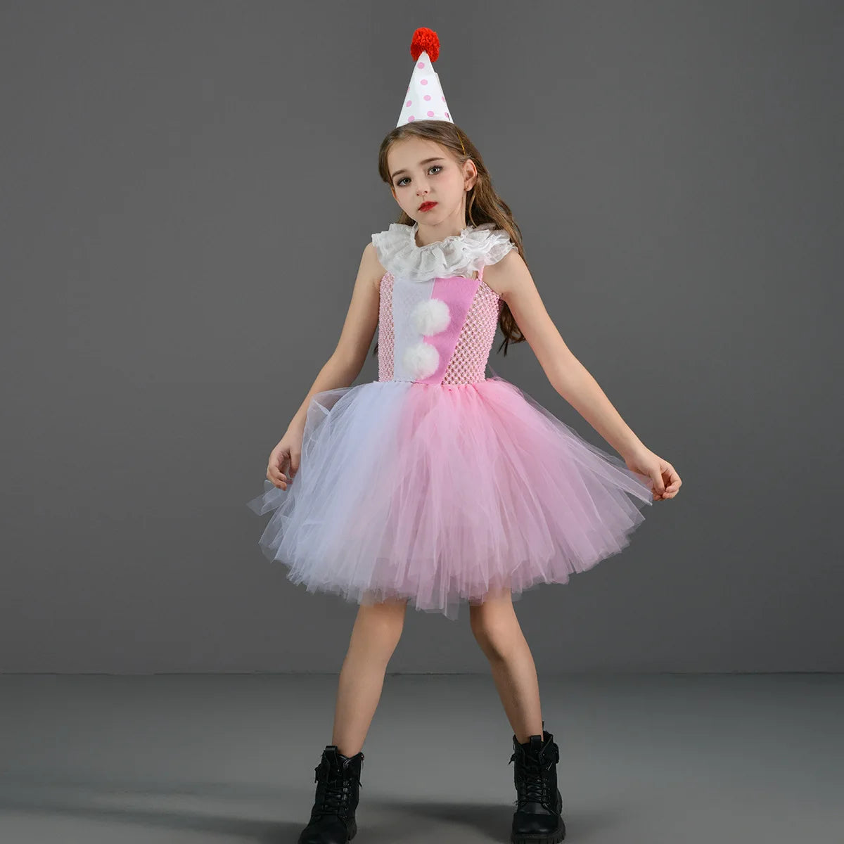 Halloween Costume For Kids Gray Girls Tutu Dress Kids Cosplay Scary Clown Costume Girl Carnival Masquerade Party Dress Up 2-12Y