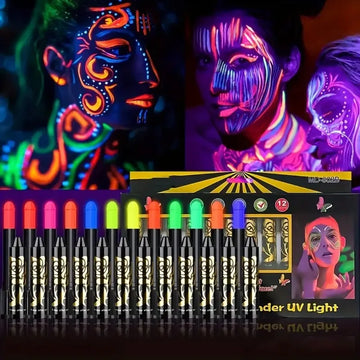 Halloween Glow in The Black Light Face Paint 6/12pcs UV Neon Glow Fluorescent Body Paint Crayons for Club Makeup Xmas Glow Party