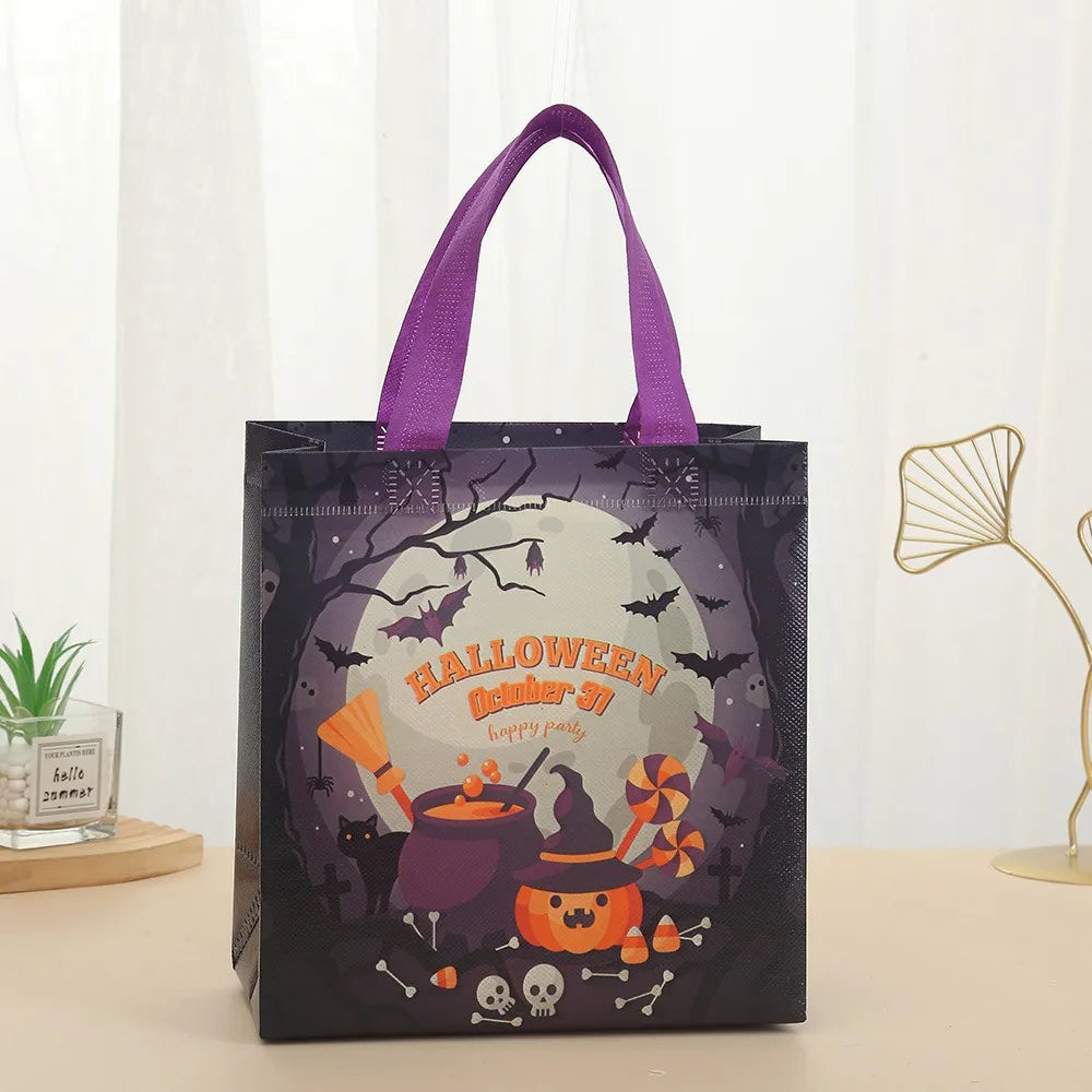 Halloween Trick or Treat Bags Small Tote Bags with Handles Multifunctional Non-Woven Gift Wrapping Bag Halloween Party Supplies