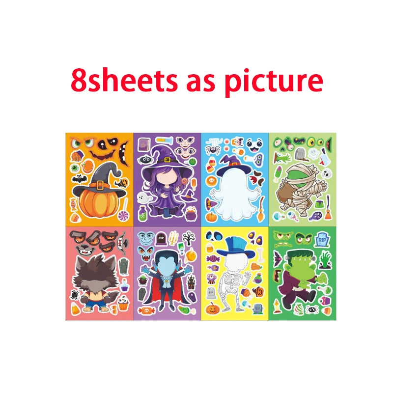 Halloween Party Games Stickers for Kids Make A Pumpkin/Skeleton/Ghost/Witch/Zombie/Mummy Face Stickers Children Party Gifts Toys