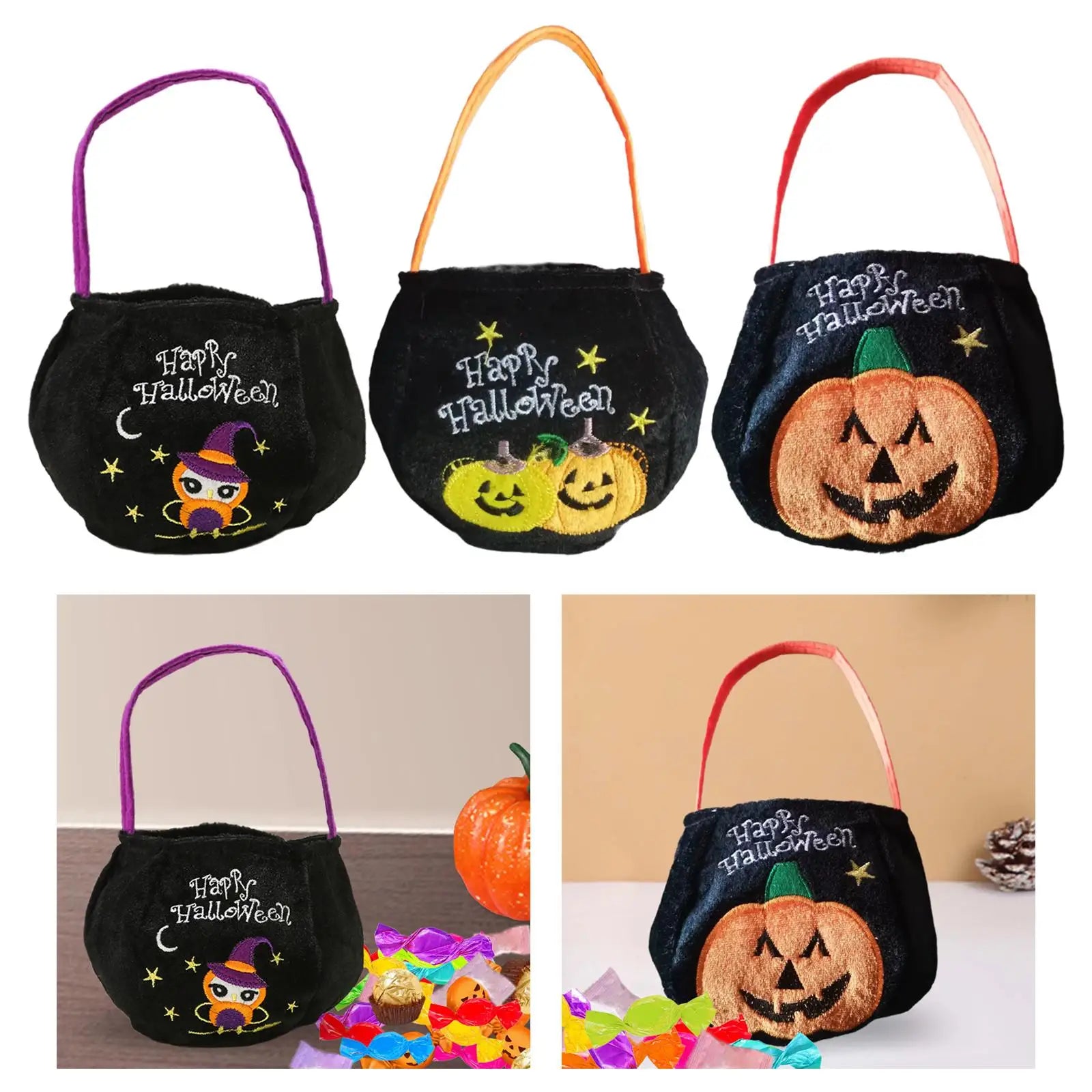 Trick or Treat Tote Bag Reusable Multipurpose Snack Grocery Bag Halloween Treat Bag Halloween Candy Basket Tote Gift Bucket
