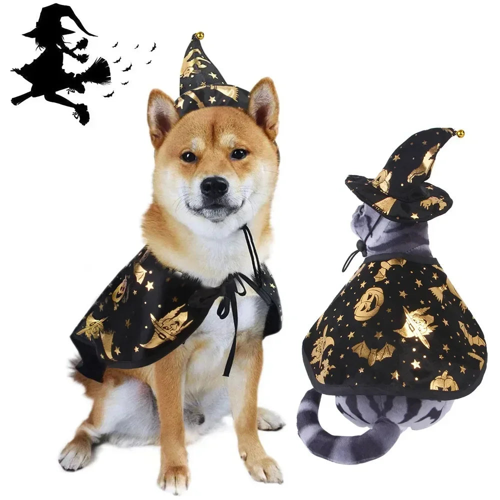 Halloween Pet Costume Pumpkin Cloak Hat Spooky Funny Animal Outfit for Cats Dogs Festival Party Cosplay Cute Clothing