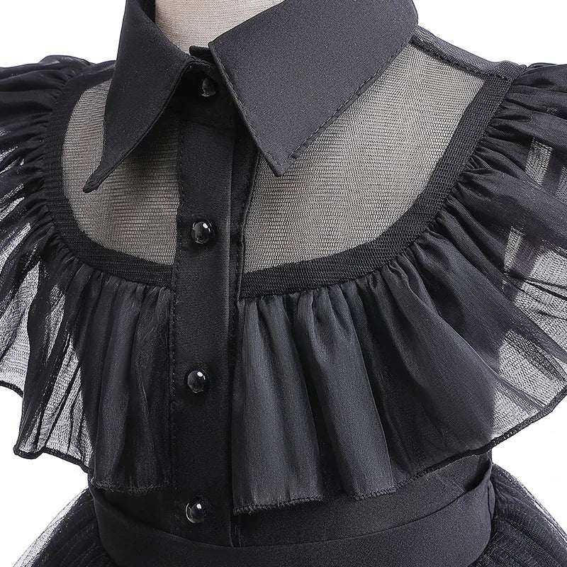 Halloween Wednesday Girls Cosplay Costume Hollow Ballet Tutu Party Dance Children Princess Dress Carnival Fashion Black Dress
