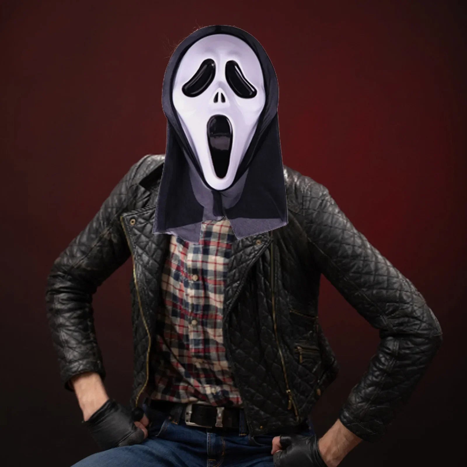 halloween decorations Mask With Shroud, Halloween Scream Mask Full Head Masks Scary Masks Party Horror Costume Accessory