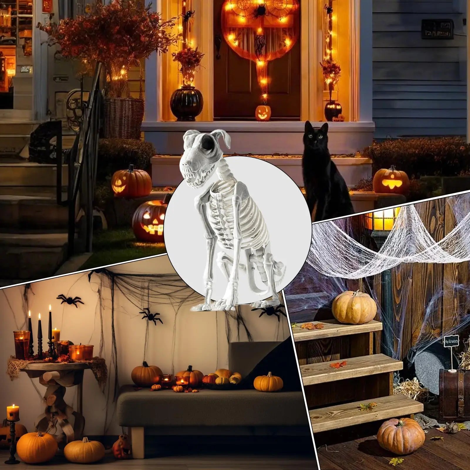 Halloween Skeleton Dog Spooky Skeleton Animal Realistic Halloween Skeleton Dog Statue Skull Bone Art Ornaments for Party Haunted