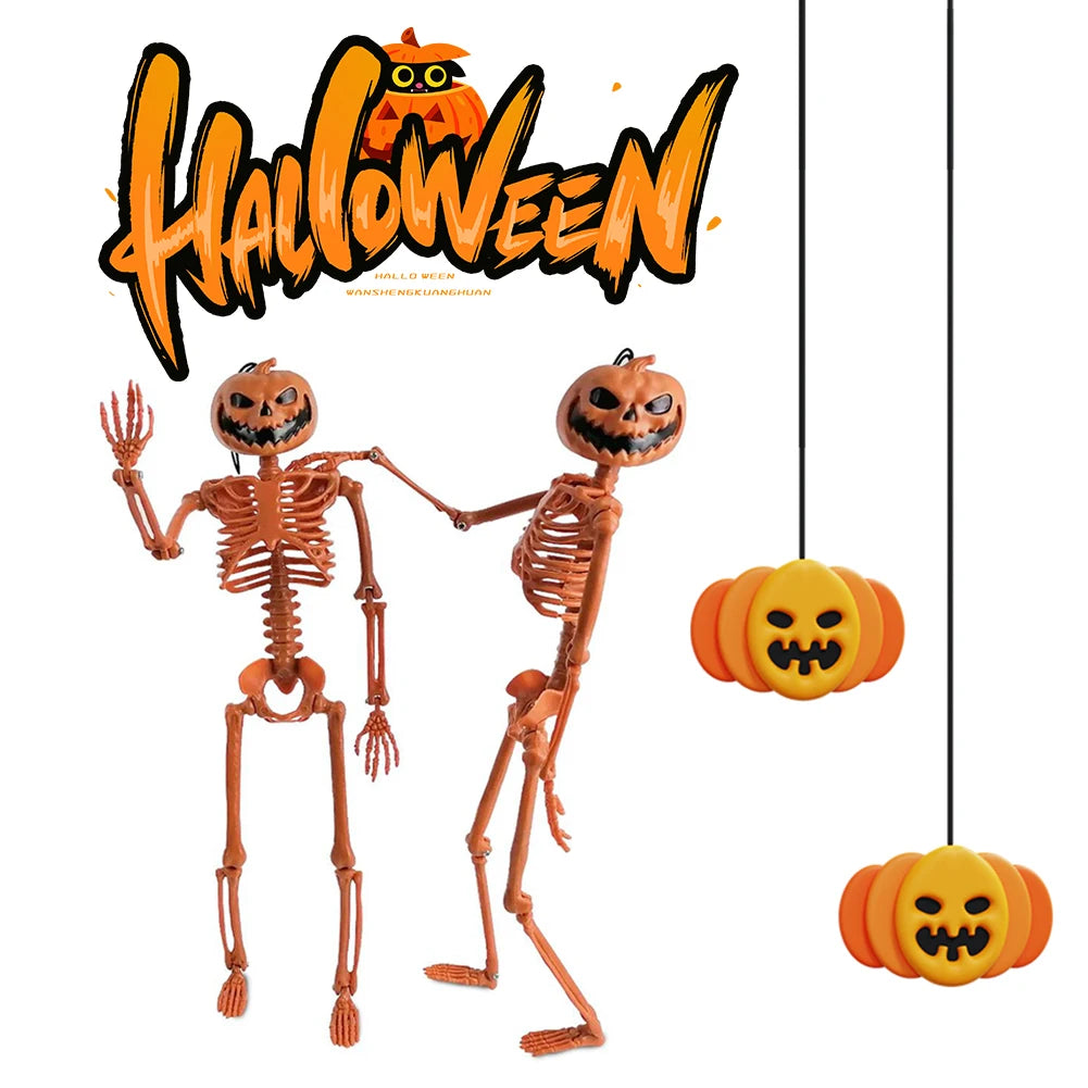 Halloween Pumpkin Skull Human Skeleton 15/35 Inch Stayable Posable Skeletons Skeleton Figurine for Haunted House Party Decor