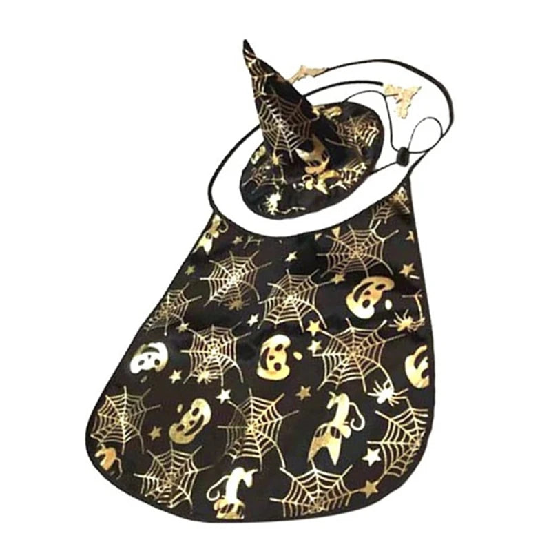 ABUN-Halloween Cat Costume Pet  Cape And Hat Cool Outfit Pet  Cape Hat Cats Cosplay Clothes Apparel Halloween
