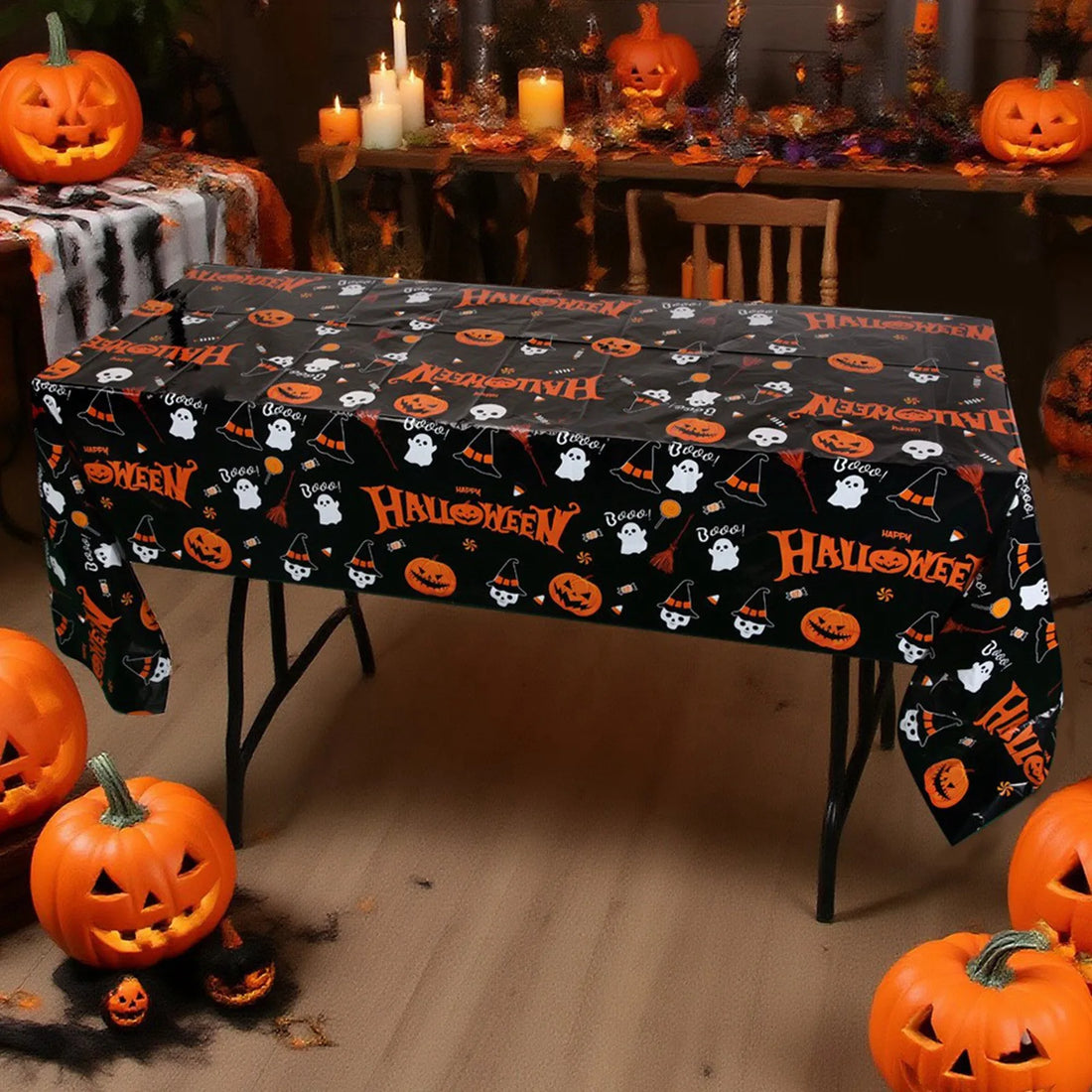 Halloween Portable Decorative Tablecloth Waterproof Table Decor Festival Party Tablecloth Supply Halloween Theme Decor Prop