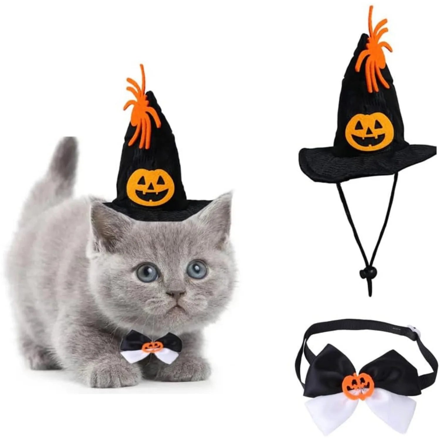 Halloween Pet Costume Set Adjustable Pumpkin Wizard Hat & Tie Pet Cosplay Clothes for Cat Dog Rabbit Hedgehog Chinchilla Ferret