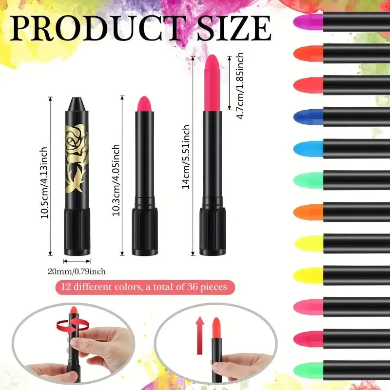 Halloween Glow in The Black Light Face Paint 6/12pcs UV Neon Glow Fluorescent Body Paint Crayons for Club Makeup Xmas Glow Party