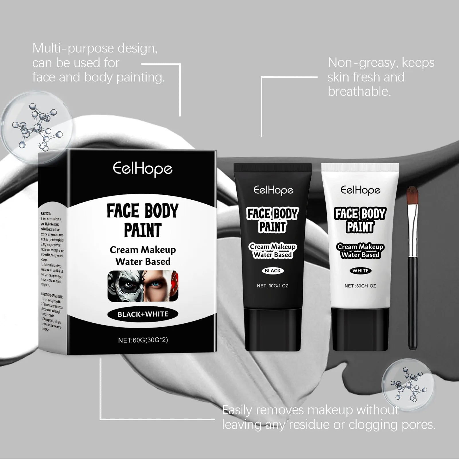 Halloween Black White Eyes Face Body Paint Full Coverage Lighweight Foundation Clown Joker Makeup Waterproof Cream Oil Cosplay