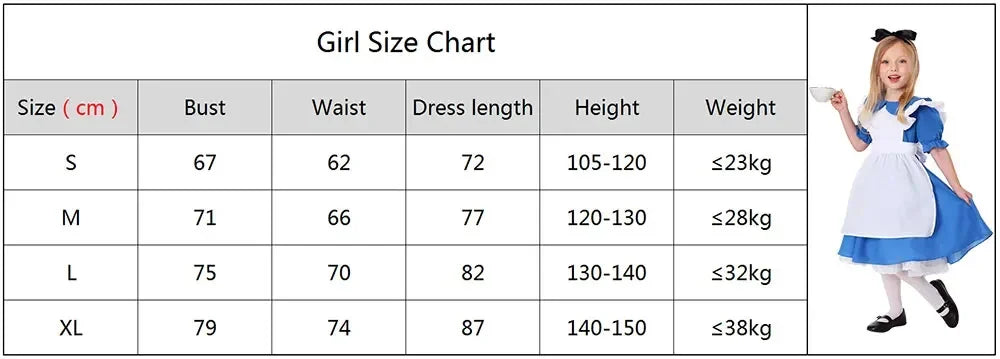 2025halloweenAlice in Wonderland Costume for Girls Kids Fantasias Maid Maid Cosplay Halloween Carnival Party Fancy Dress Up