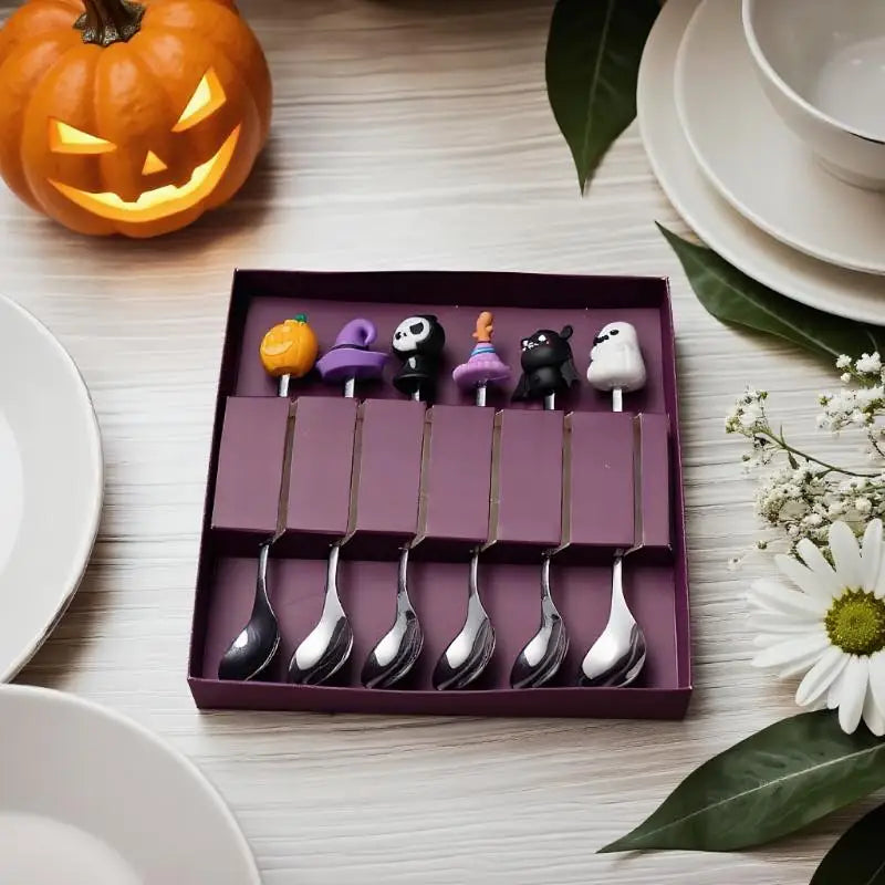 Halloween Tableware Stainless Steel Coffee Spoon Halloween Dessert Spoon Fruit Fork Theme Party Tableware Set