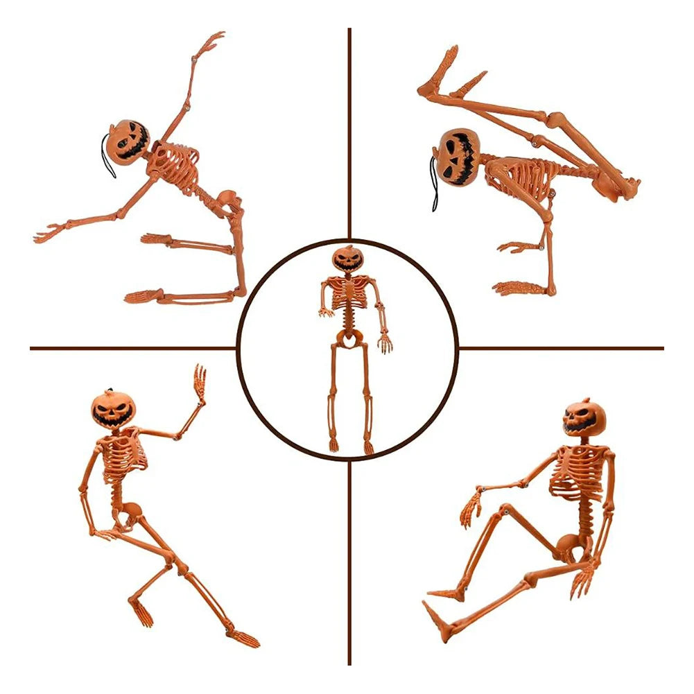 Halloween Pumpkin Skull Human Skeleton 15/35 Inch Stayable Posable Skeletons Skeleton Figurine for Haunted House Party Decor